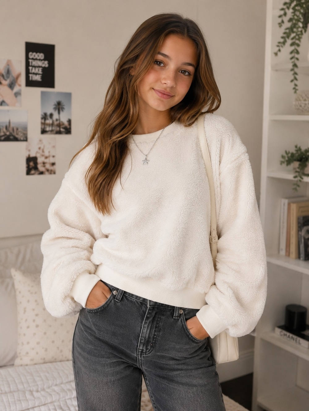 2/$35 H&M Cream Sherpa Pullover Sweatshirt – Kids Size 12–14